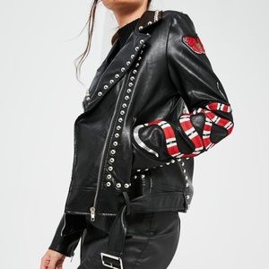 MISSGUIDED Black Faux Leather Studded Biker Jacket
